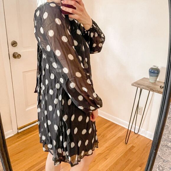 Anthropologie Maeve Long Sleeve Sheer Mini Dress Polka Dot - Picture 4 of 9